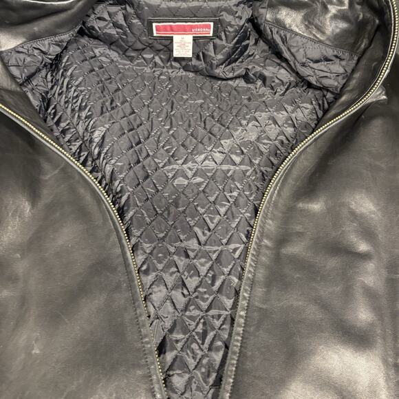 Vintage 90s Merona Men’s Black Leather Collared Full Zip Bomber Jacket Medium - Picture 6 of 6